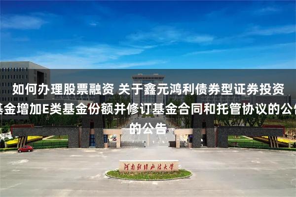如何办理股票融资 关于鑫元鸿利债券型证券投资基金增加E类基金份额并修订基金合同和托管协议的公告
