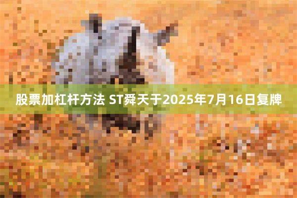 股票加杠杆方法 ST舜天于2025年7月16日复牌